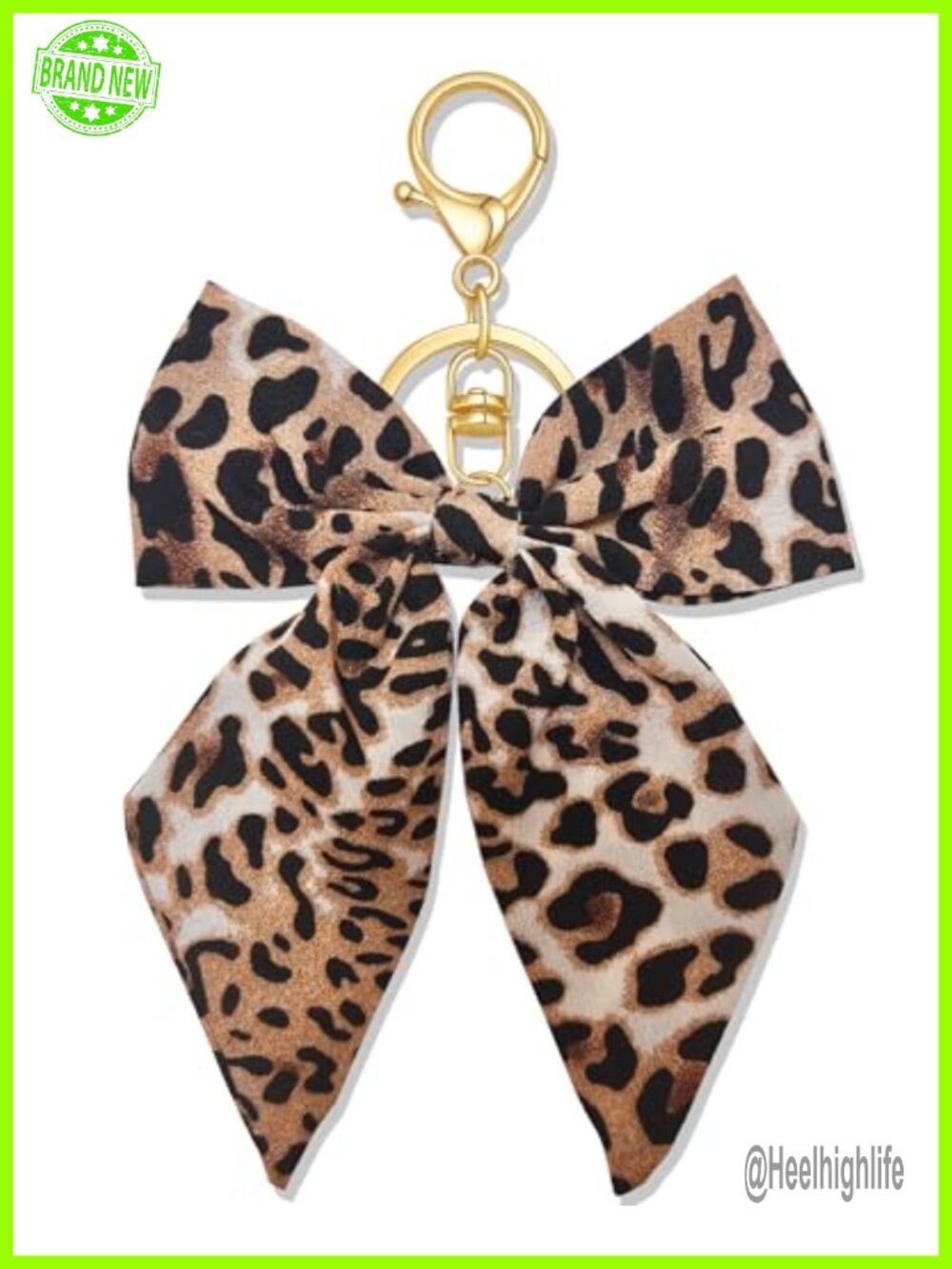 Leopard Bow Keychain Purse Charm Womens Bag Accessory Metal Spring Buckle
